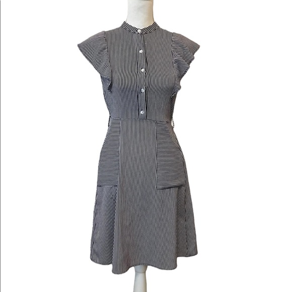 VTG 1950s-60s Seersucker Style Dress by Monteau of Los Angeles Blue & White S - Picture 3 of 13